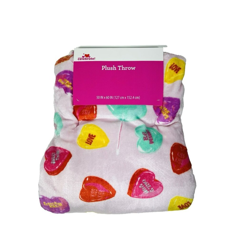 Way To Celebrate Candy Hearts Velvet Plush Throw Blanket 50" x 60" Multicolor - Picture 6 of 14
